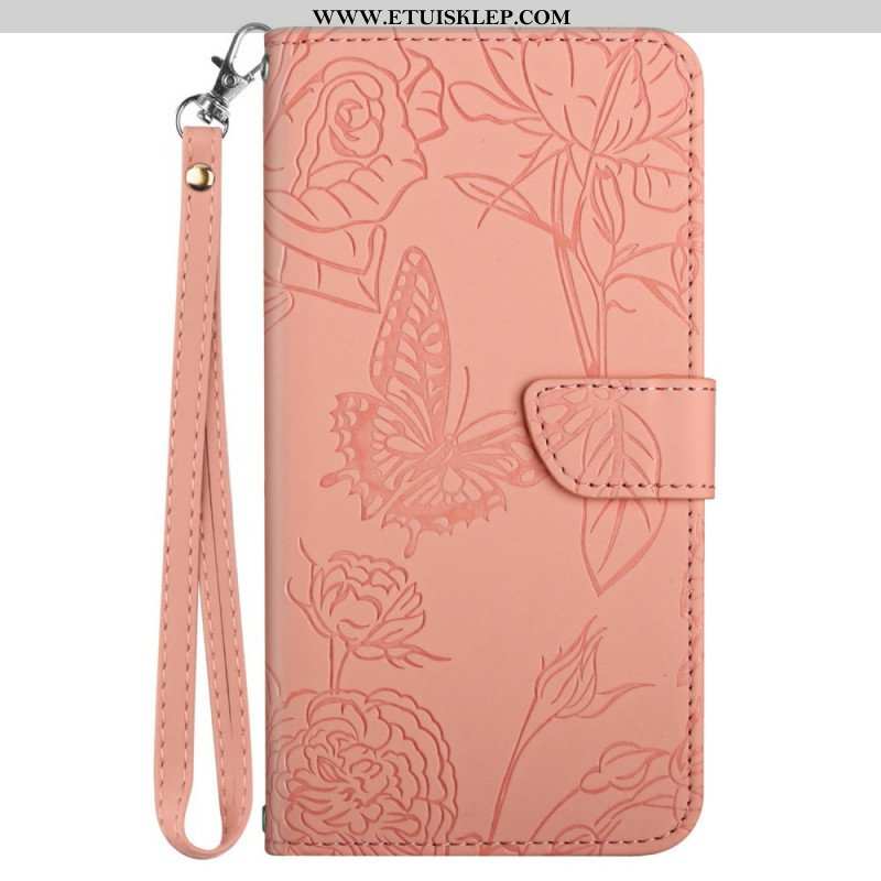 Etui Folio do Samsung Galaxy M33 5G Dyskretne Motyle I Smycz